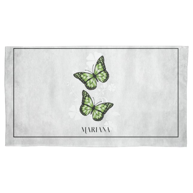 Cojín Funda de almohada floral de mariposa verde (Anverso)