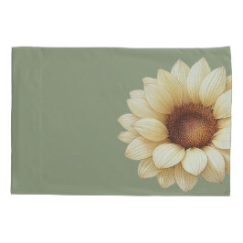 Cojín Funda de Almohada Floral Girasol Verde Salvia