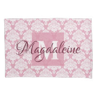 Funda de almohada húmeda Rosa Damask con monograma