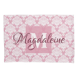 Cojín Funda de almohada húmeda Rosa Damask con monograma