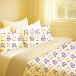 Cojín Funda de Almohada Kawaii Lavanda Gorda Gato Pastel