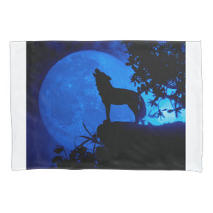 Cojín Funda de almohada Lobo de Luna Azul