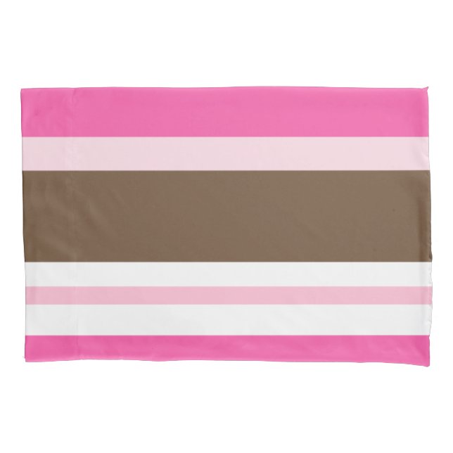 Cojín Funda de Almohada Marrón y Raya Rosa (Anverso)
