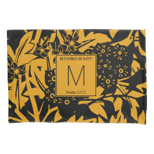 Cojín Funda de Almohada Monograma Floral Amarillo Negro