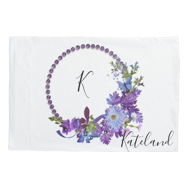 Cojín Funda de almohada morada floral (Reverso)