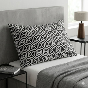 Cojín Funda de almohada negra blanca hexágono patrón geo