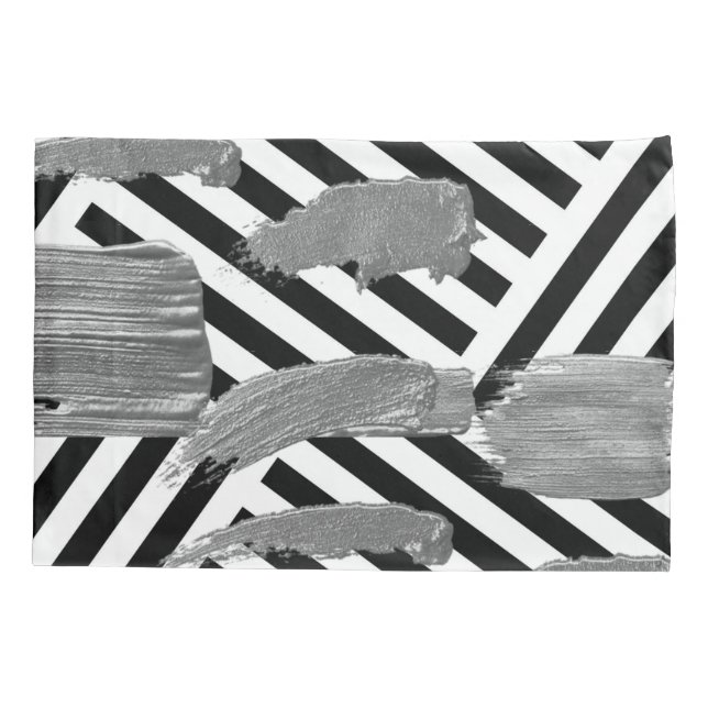 Cojín Funda de Almohada Negro y Blanco a Rayas Plateado (Reverso)