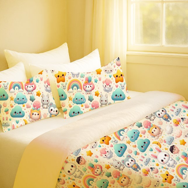 Cojín Funda de Almohada para Guardería Caprichosa Pastel (Kawaii Bunny Pastel Whimsical Nursery Pillowcase)