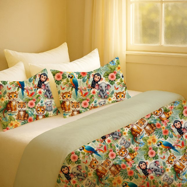 Cojín Funda de almohada para nursery tropical con animal (Baby Jungle Animals Tropical Nursery Pillowcase)