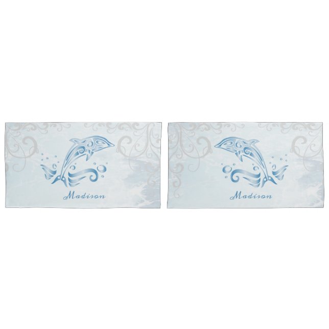 Cojín Funda de almohada personalizada de delfín azul (Anverso - Set)