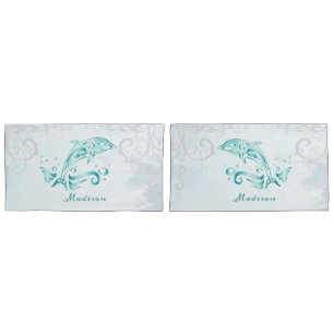 Cojín Funda de almohada personalizada de delfín verde az