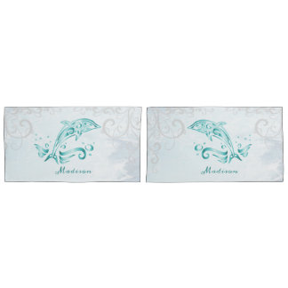 Cojín Funda de almohada personalizada de delfín verde az