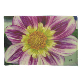 Cojín Funda de almohada púrpura y verde de la dalia