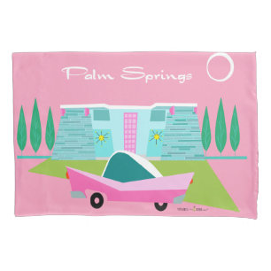 Cojín funda de almohada Retro Pink Palm Springs