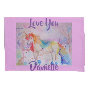 Cojín Funda de almohada rosa de color arcoiris unicornio