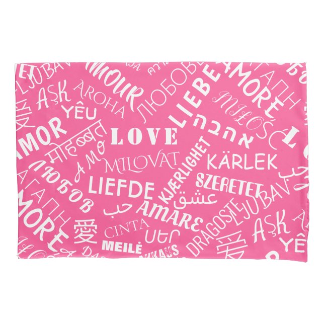 Cojín Funda de almohada rosada Amor multilingüe Mensajes (Anverso)