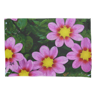 Cojín Funda de almohada rosada de las dalias