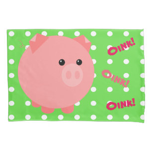 Cojín Funda de almohada rosada linda del cerdo
