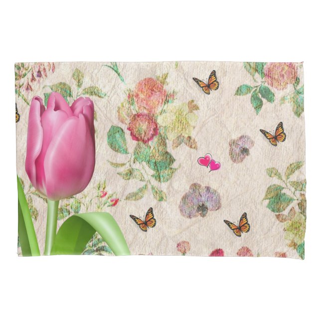 Cojín Funda de almohada Tulipano rosa mariposa (Anverso)