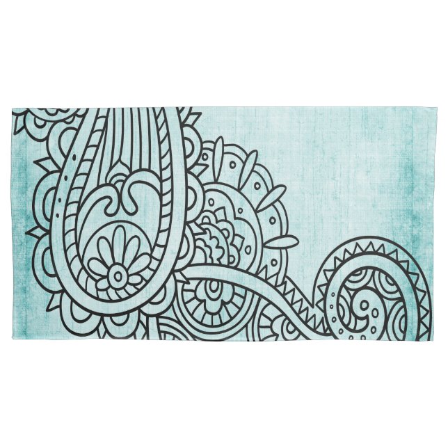Cojín Funda de almohadas Turquoise Mehndi Motif (Anverso)