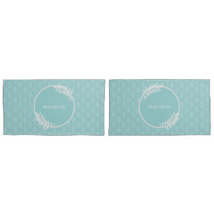 Cojín Funda elegante verde azulado de almohada de Damasc