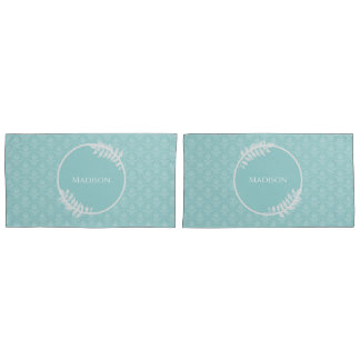 Cojín Funda elegante verde azulado de almohada de Damasc