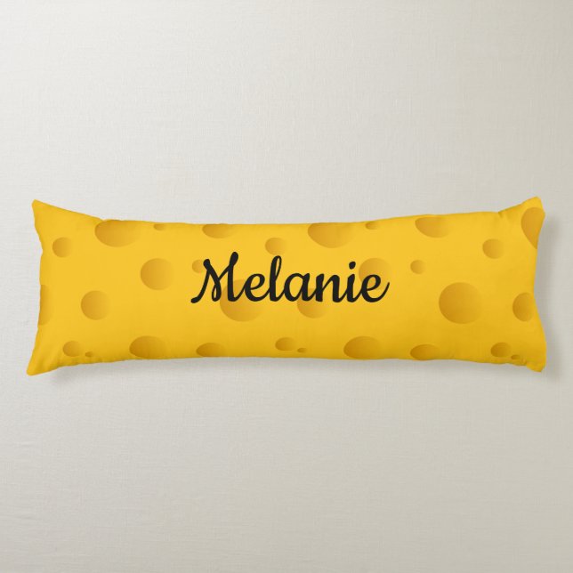Cojín Funny yellow Swiss cheese pattern custom name (Anverso)