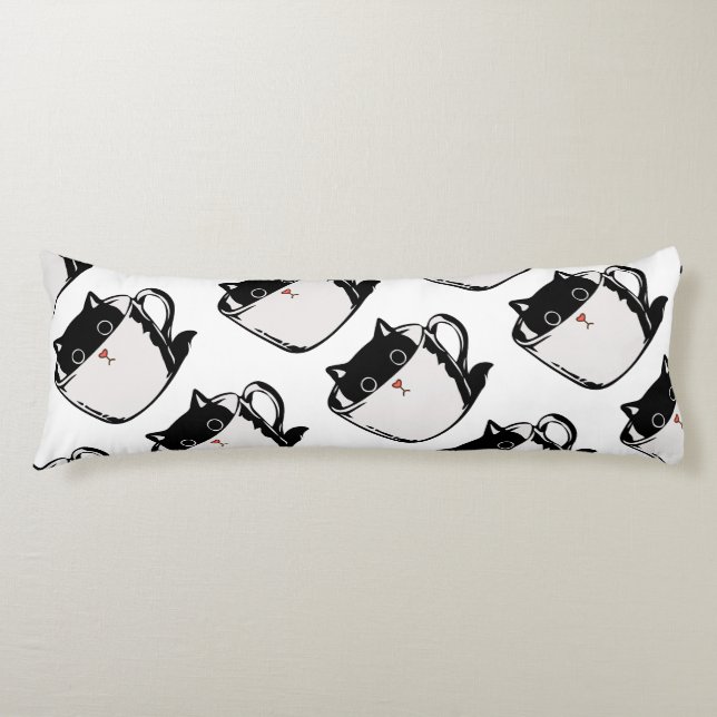 Cojín Gatito negro con nariz roja escondido en una taza (Anverso)