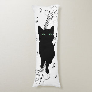 Cojín Gato negro rodeado de notas susurrantes de música