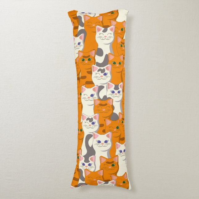 Cojín Gatos blancos y jengibre patrón ojos verdes ojos a (Frente vertical)