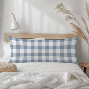 Cojín Gingham de cuadros a cuadros azul polvoriento rúst