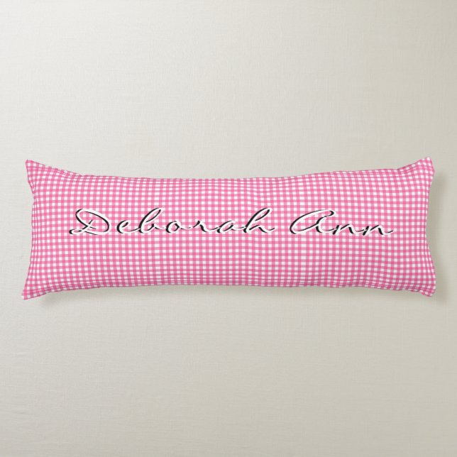Cojín Gingham rosa moderno personalizado (Anverso)