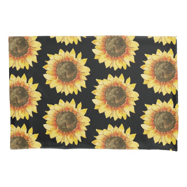 Cojín Girasoles en funda de almohada negra (Anverso)