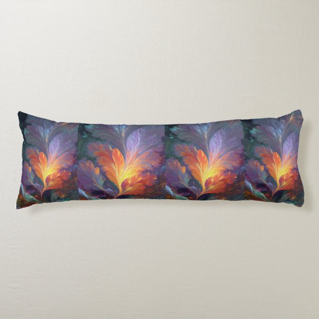 Cojín Glowing Fractal Feather Body Pillow – Abstract Art (Anverso)