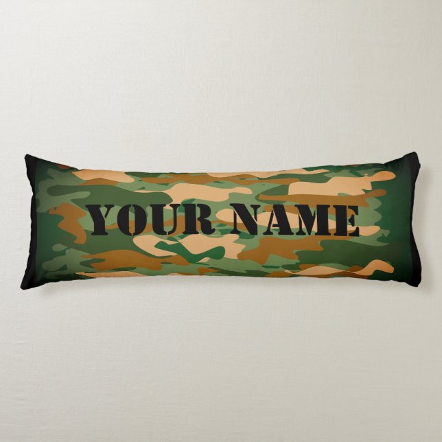 Cojín Green army camo camouflage print custom name (Anverso)