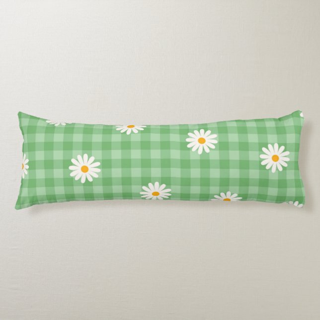 Cojín Green Daisy Plaid Gingham Check Flower Pattern (Anverso)