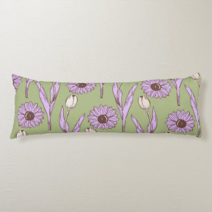 Cojín Green Purple Retro Y2K Funky Hippie Flower Pattern