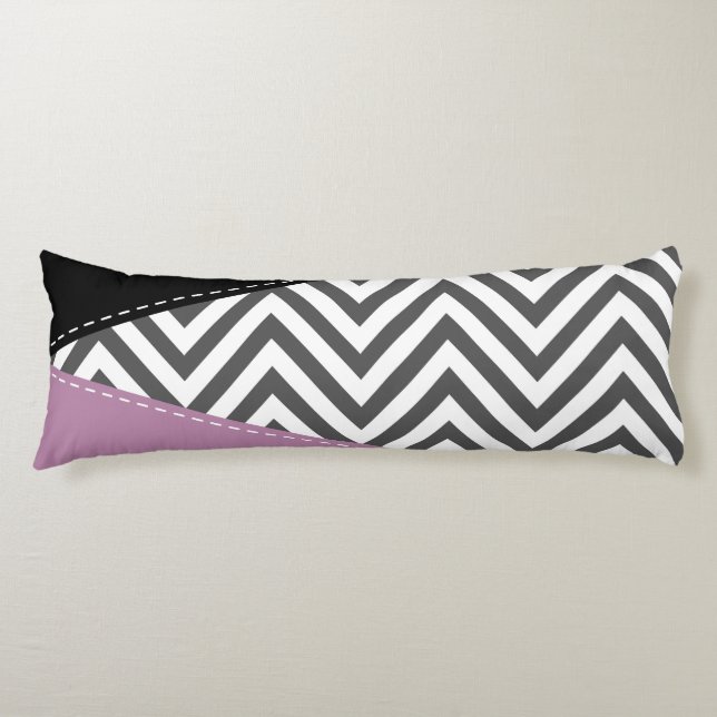 Cojín Gris Zigzag, Gris Chevron, Zigzag Pattern, Púrpura (Anverso)