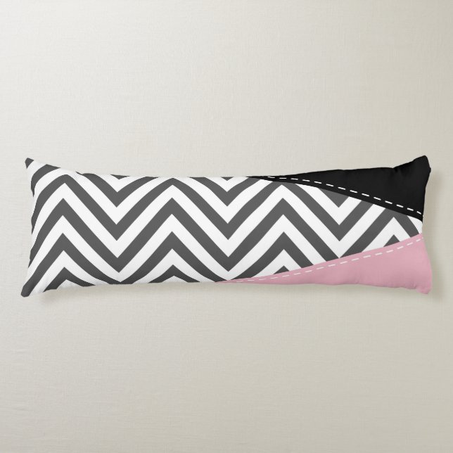 Cojín Gris Zigzag, Gris Chevron, Zigzag Pattern, Rosa (Anverso)