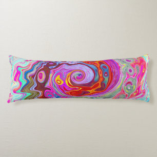 Cojín Groovy Resumen Retro Pink caliente y Blue Swirl