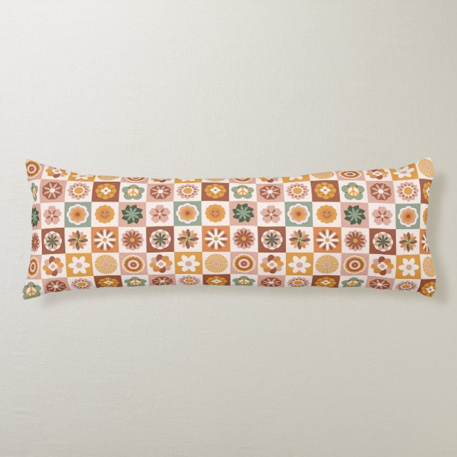 Cojín Groovy Retro Floral Checked (Anverso)