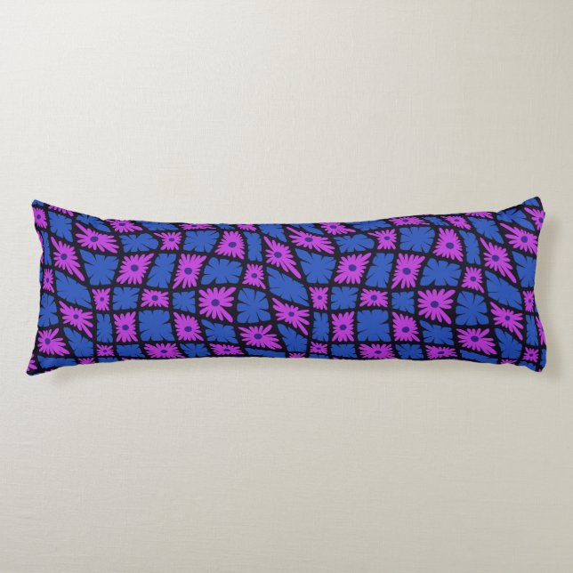 Cojín Groovy Wavy Trippy 60 Flores Cheques Blue Pink (Anverso)