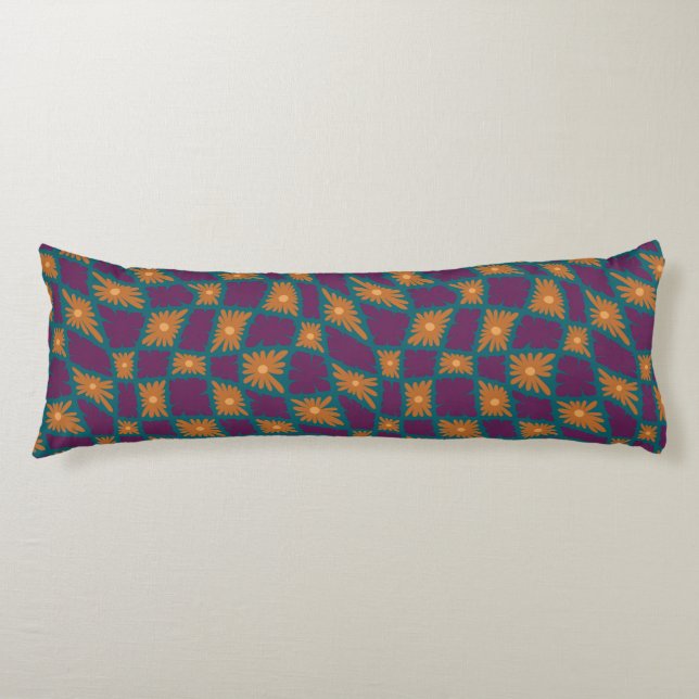 Cojín Groovy Wavy Trippy Naranja Cheques de flores de 60 (Anverso)