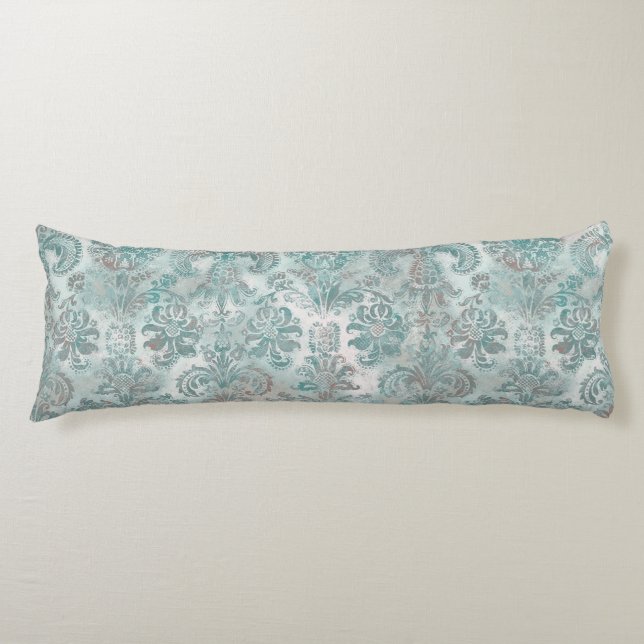 Cojín Grunge Damask Aqua Menta Azul Rosado Rosa (Anverso)