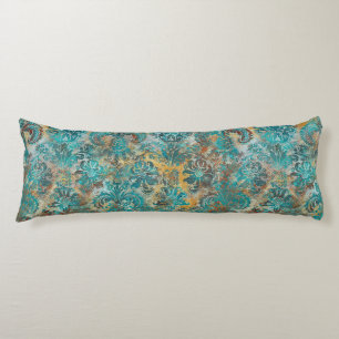 Cojín Grunge Damask Aqua Viridian Mostaza Terracota