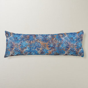 Cojín Grunge Damask Azul Cobalto Oxidado Naranja