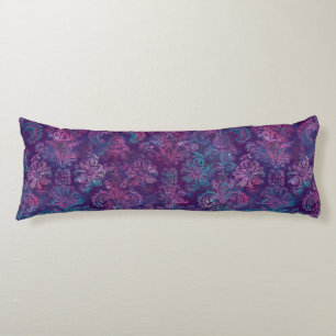 Cojín Grunge Damask Púrpura Violeta Rosa Caliente Turque