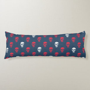 Cojín Grungy Calavera anatómica Polkadots azul rojo blan
