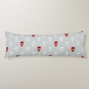Cojín Grungy Calavera anatómica Polkadots blanco rojo