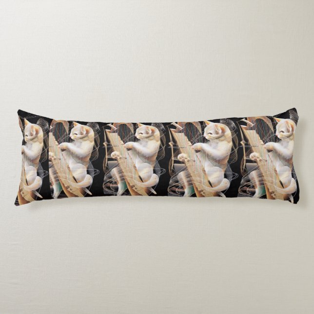 Cojín Harmony of Strings – Surreal Cat Body Pillow (Anverso)